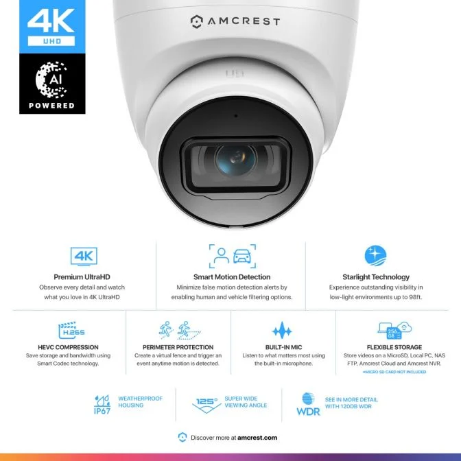 Amcrest 4K turret PoE camera with microphone